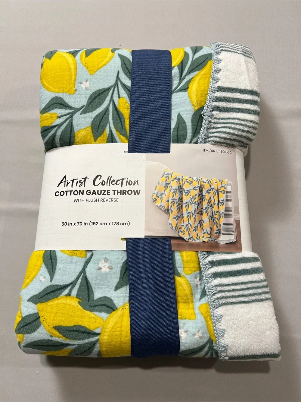 Berkshire Lemon Print Cotton Gauze Throw in Yellow and Aqua